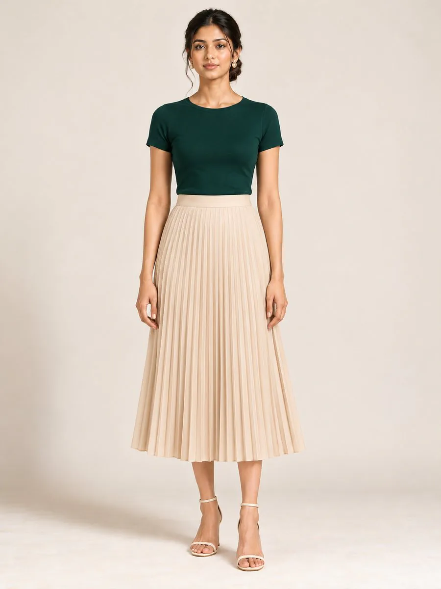 Ira Pleated Midi Skirt, worn