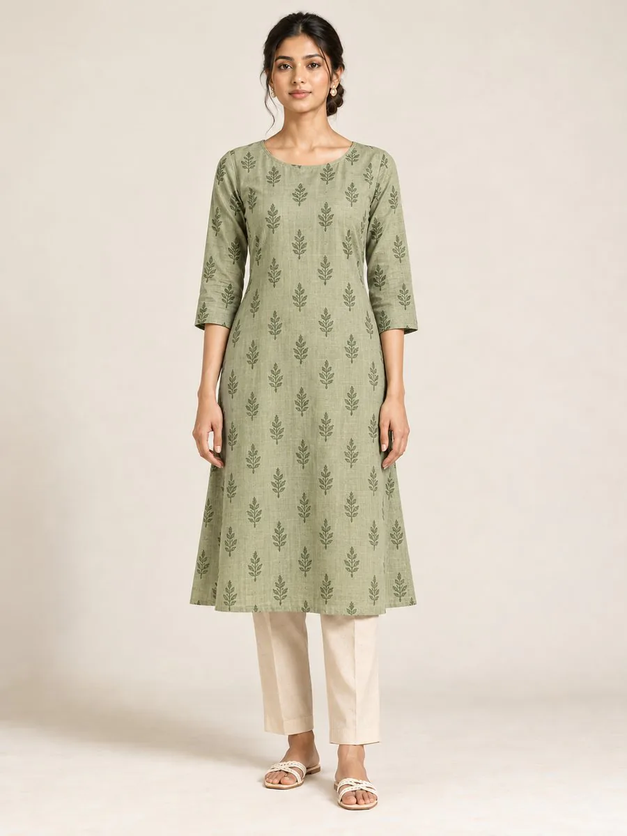 Sage Printed A-line Kurti, worn