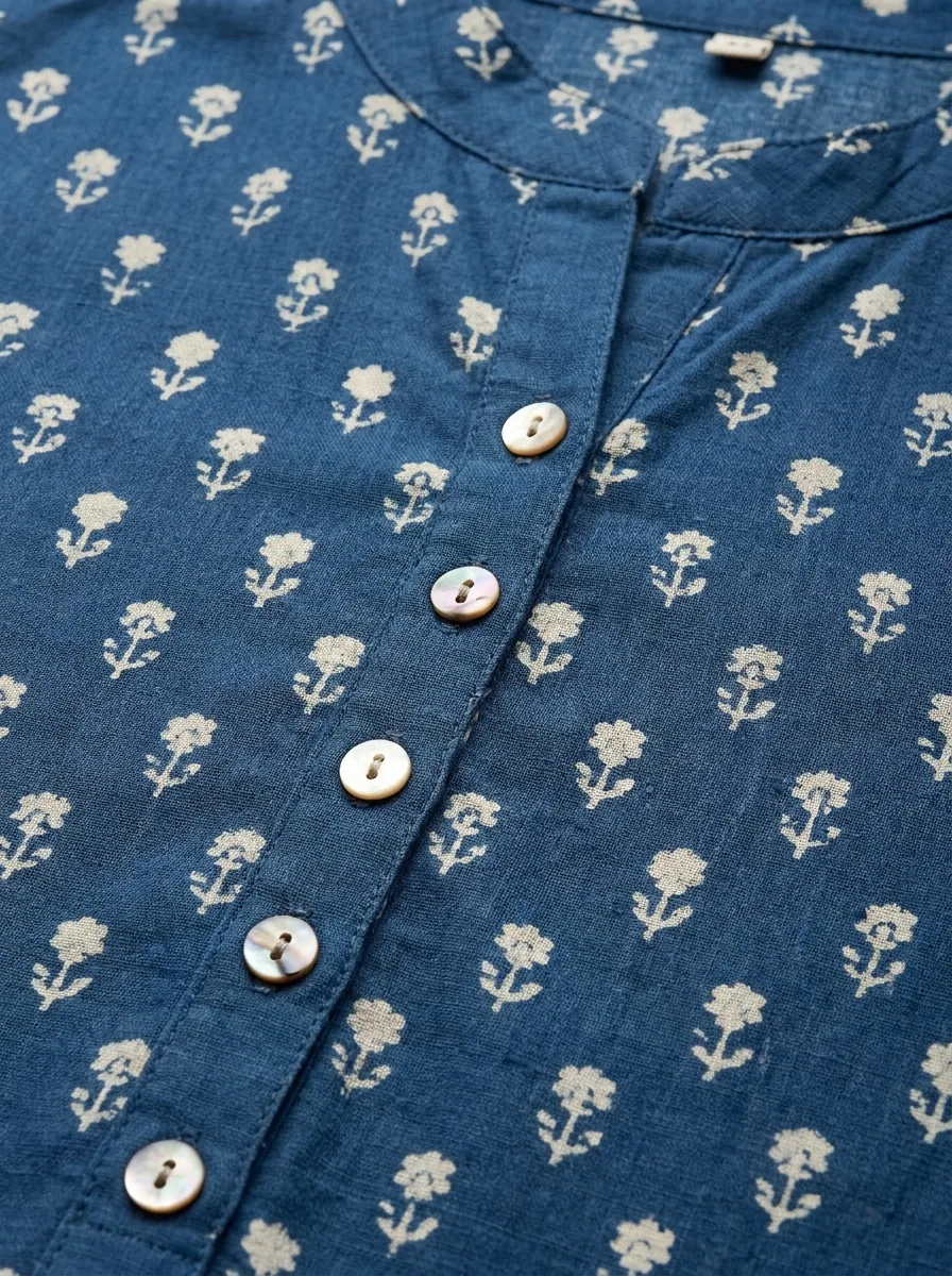 Rania Indigo Dabu Kurta Set, detail