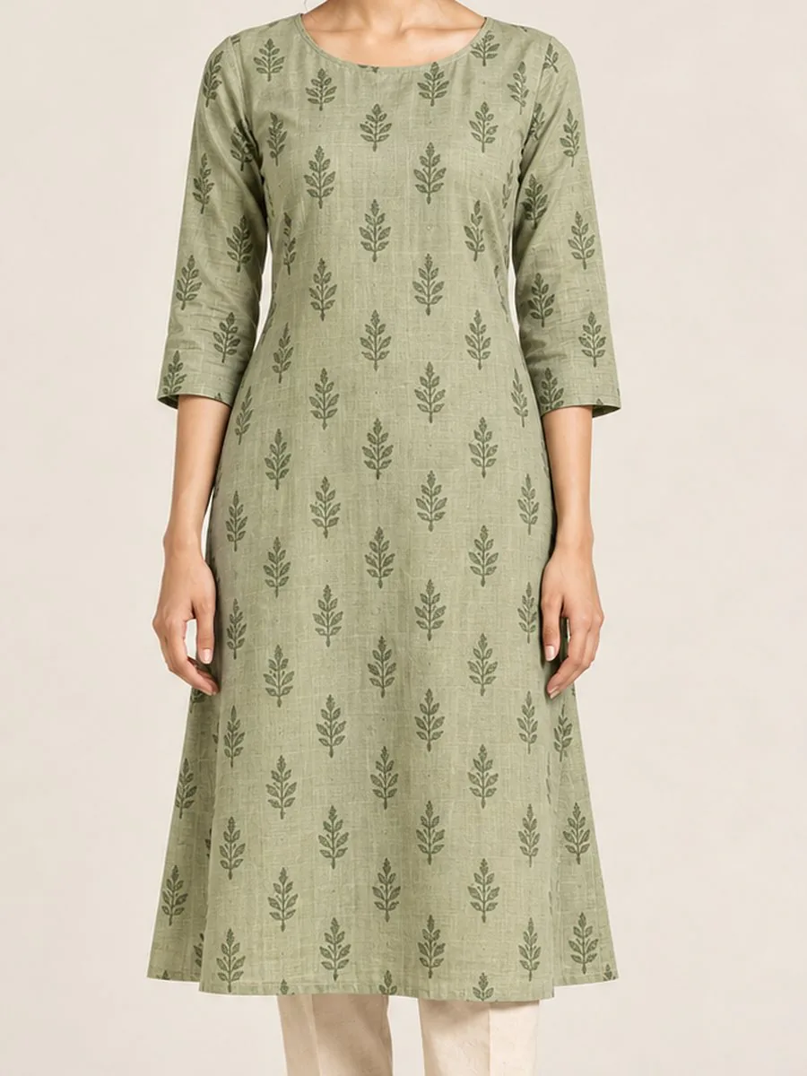 Sage Printed A-line Kurti, flat